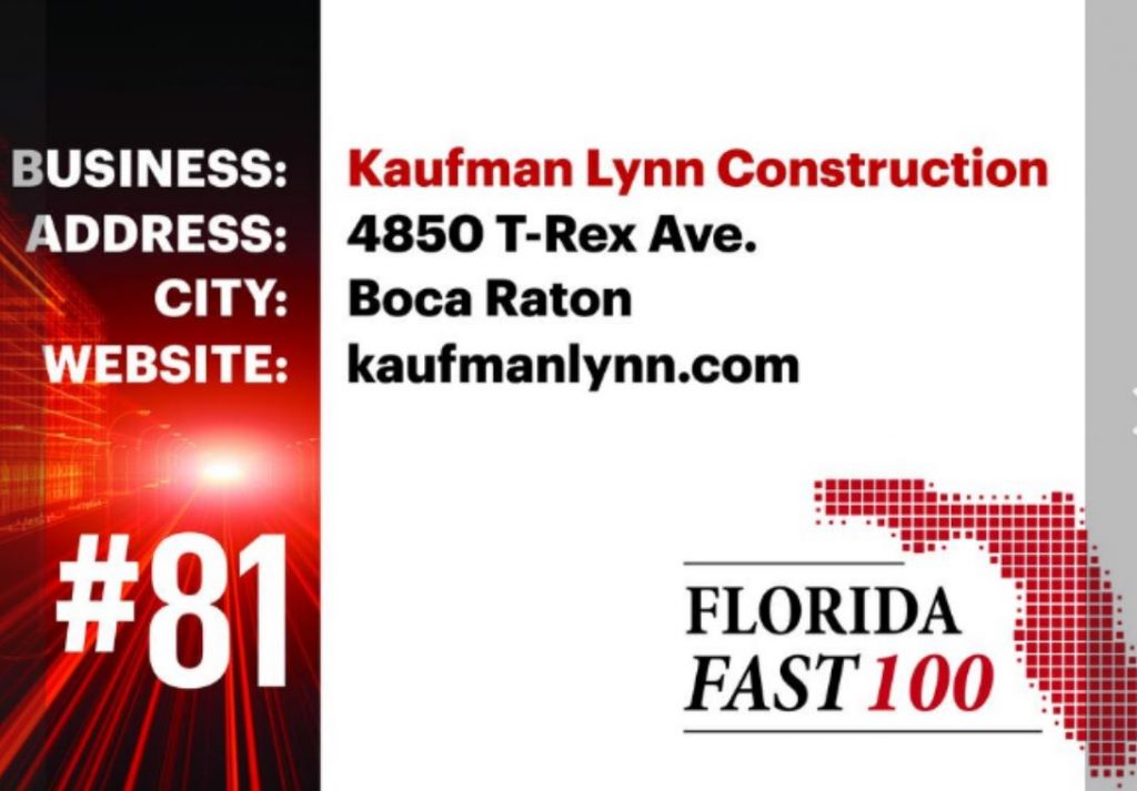 Kaufman Lynn Construction Ranks 81st on Florida Fast 100